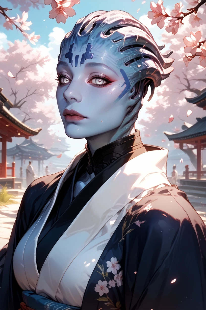 score_9, score_8_up, score_7_up,
<lora:MESamara:0.8>
MESamara, 1girl, blue skin, white eyes, alien, looking at viewer, in a traditional kimono, surrounded by cherry blossoms