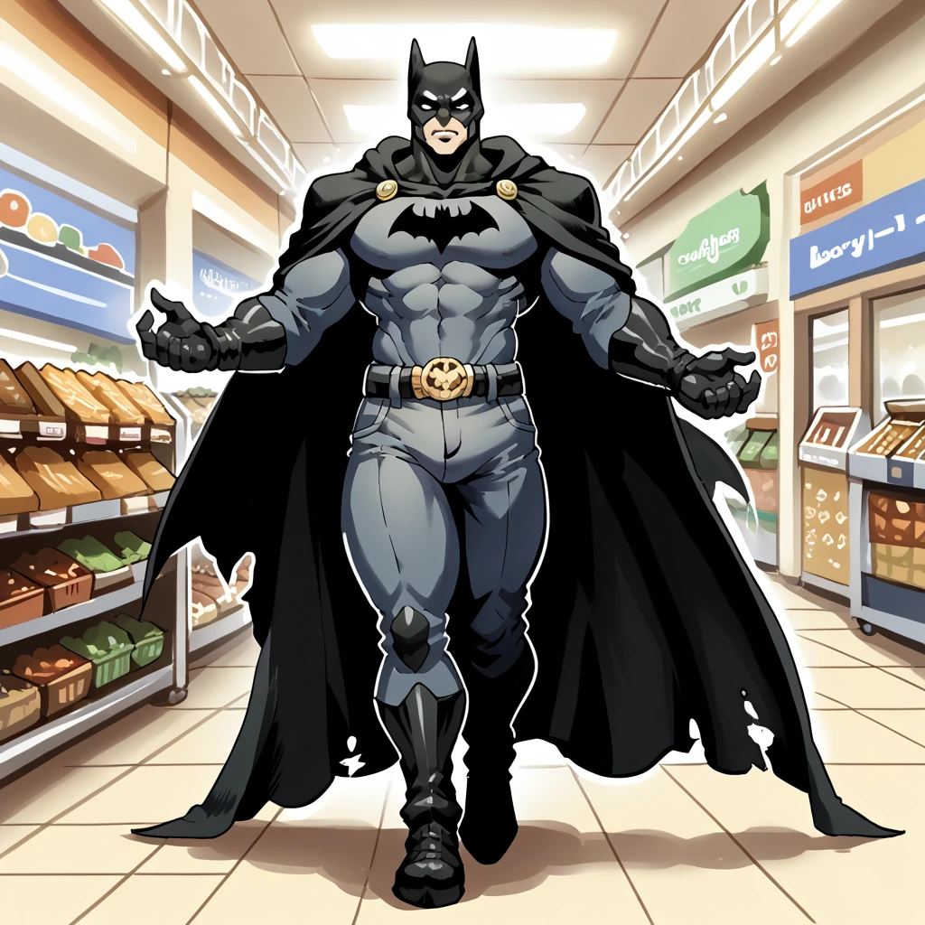 score_9, score_8_up, score_7_up, score_6_up, score_5_up, score_4_up, rating_safe,source_anime, cartoon style,jujunaught,1man,solo,batman,cowl,cape,full body,indoors,shopping mall,walking