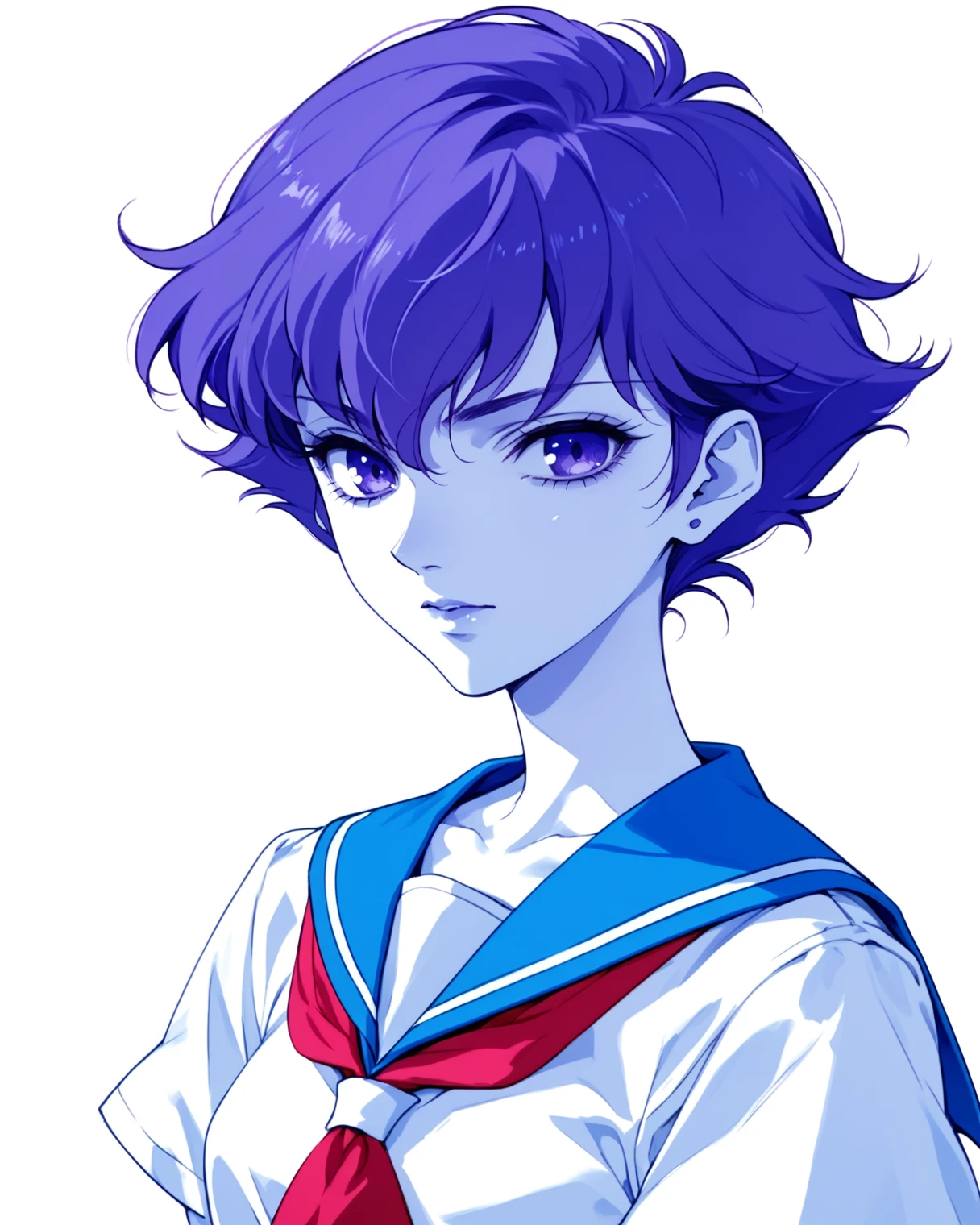 score_9, score_8_up, score_7_up, score_6_up, score_5_up, score_4_up,  <lora:Kozue_Kaoru_Pony_XL:0.9> 1girl, kozue, short hair, purple hair, purple eyes, japan school uniform, blue theme, white background, white skin