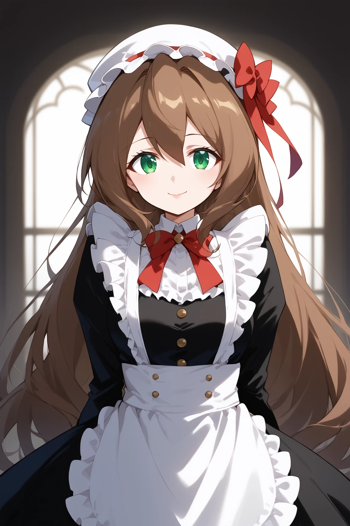 score_9, score_8_up, score_7_up, source anime, prefect lighting, very aesthetic, BREAK, anime coloring,
<lora:iris_mega_man_v1-p6:1>, 1girl, iris \(mega man\), green eyes, brown hair, 
valentineiris, black dress, white gloves, maid apron, hat, bow, ribbon, long sleeves, maid, white apron, frills, white headwear,
BREAK, looking at viewer, light smile,
BREAK,