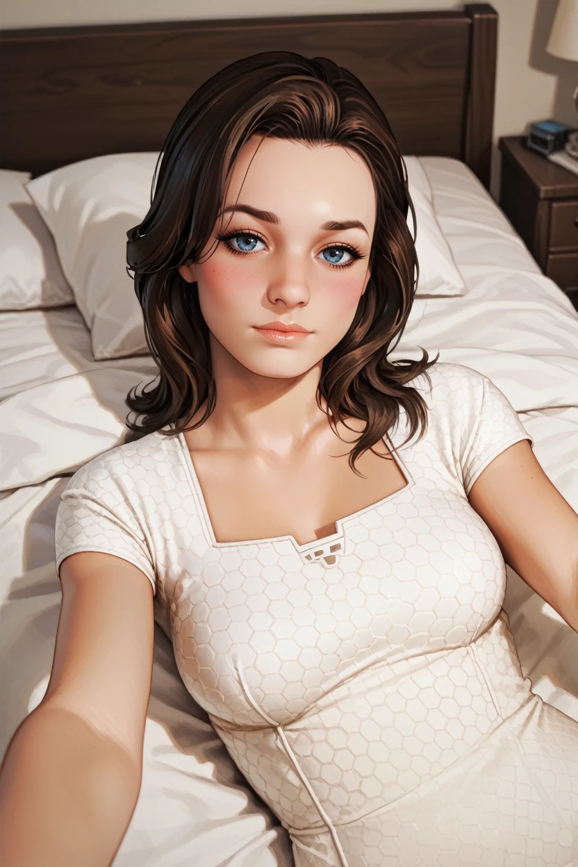 score_9, score_8_up, score_7_up,
<lora:MEMiranda:0.8>
MEMiranda, 1girl, brown hair, blue eyes, looking at viewer, lying on bed, selfie, blushing, cowboy shot