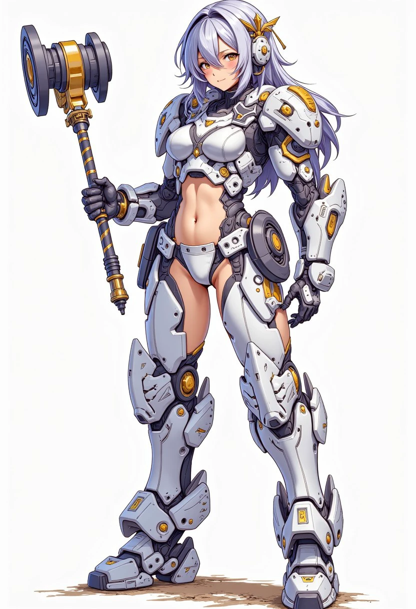 mecha girl,thin underwear,bodysuit,sash, hammer,