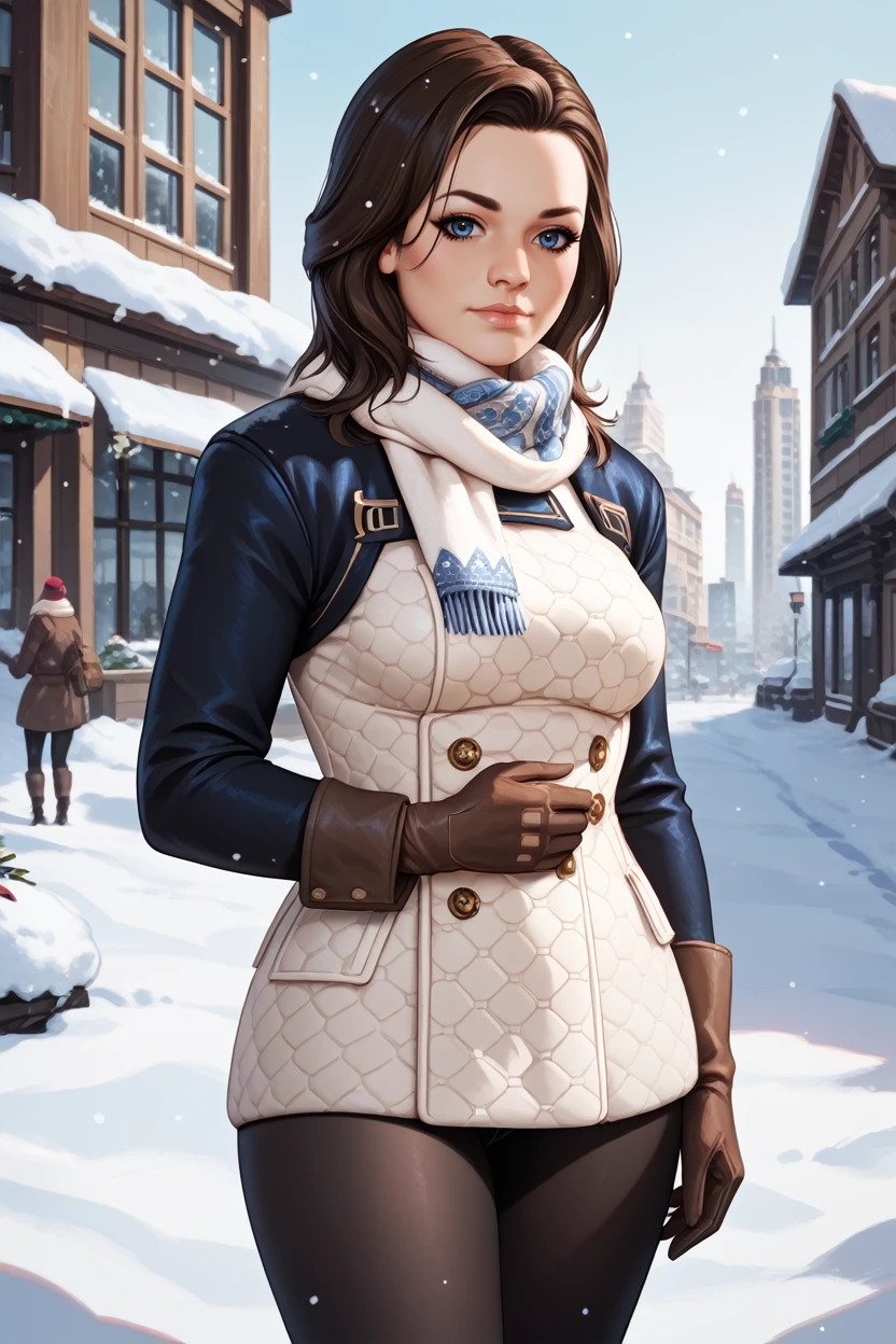 score_9, score_8_up, score_7_up,
<lora:MEMiranda:0.8>
MEMiranda, 1girl, brown hair, blue eyes, looking at viewer, winter clothes, scarf, gloves, black pantyhose, snow, outdoors, city, standing, cowboy shot