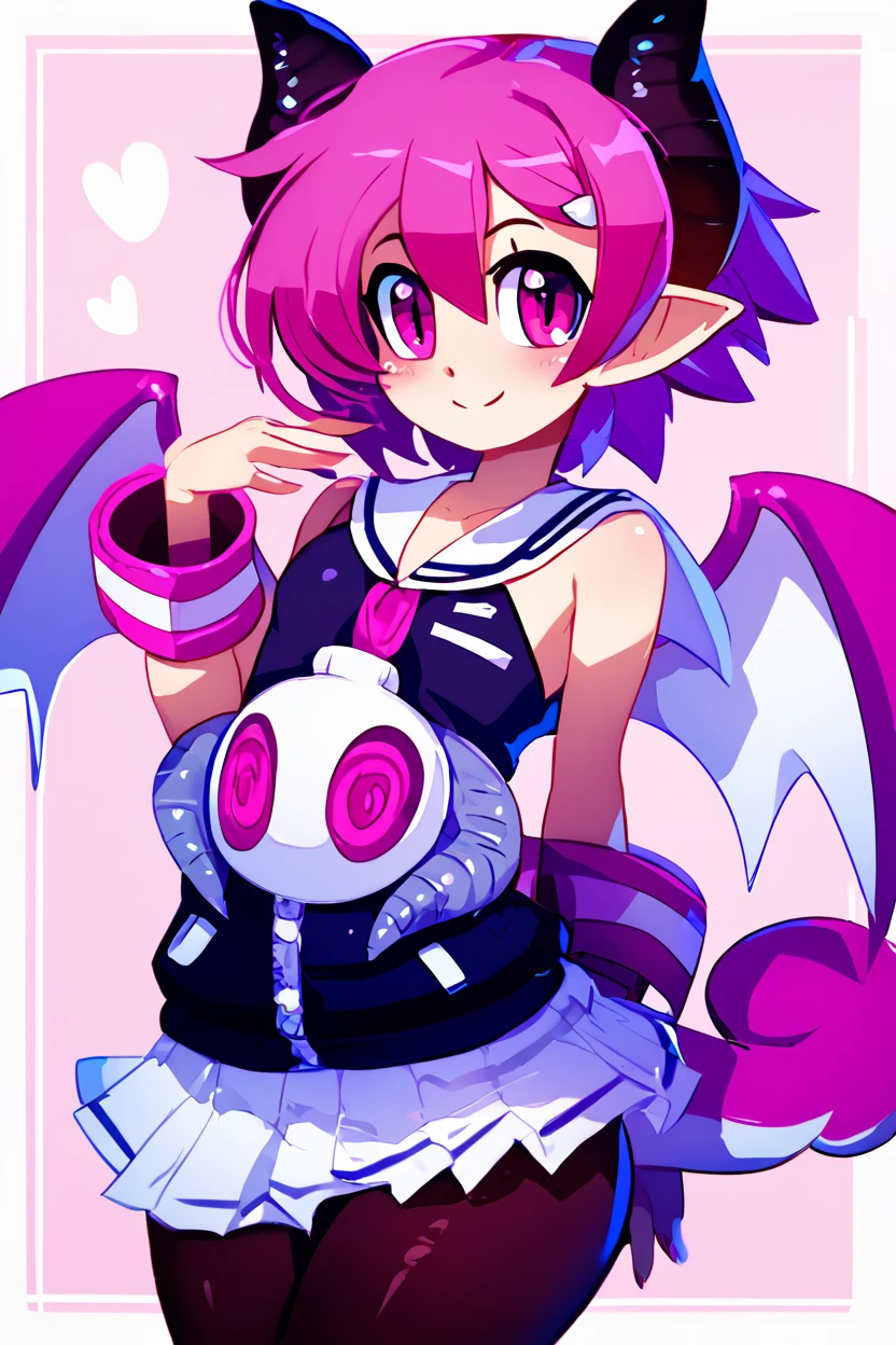 score_9, score_8_up, score_8, medium breasts, (curvy), cute, eyelashes,       BREAK, , ,,,   zzRaspberyl, pink eyes, pink hair, short hair, demon horns,  wings, tail, pantyhose, skirt, black pantyhose, demon wings, sailor collar, white sailor collar,  <lora:Raspberyl_Disgaea_PDXL:1.0>,   ,,,, BREAK, smile, closed mouth, looking at viewer, cowboy shot, ,,, embedding:zPDXL, Expressiveh, ,,, <lora:Konpeto_PDXL_v3:1.0>, <lora:SDXLFaeTastic2400:0.5>, <lora:Expressive_H-000001:0.4>,