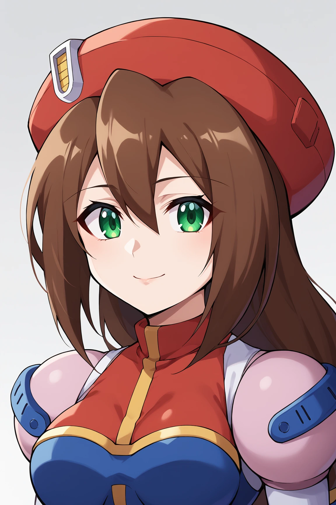 score_9, score_8_up, score_7_up, source anime, prefect lighting, very aesthetic, BREAK, anime coloring,
<lora:iris_mega_man_v1-p6:1>, 1girl, iris \(mega man\), green eyes, brown hair, 
irisout, low-tied long hair, beret, red headwear, upper body, 
BREAK, looking at viewer, light smile, 
BREAK,