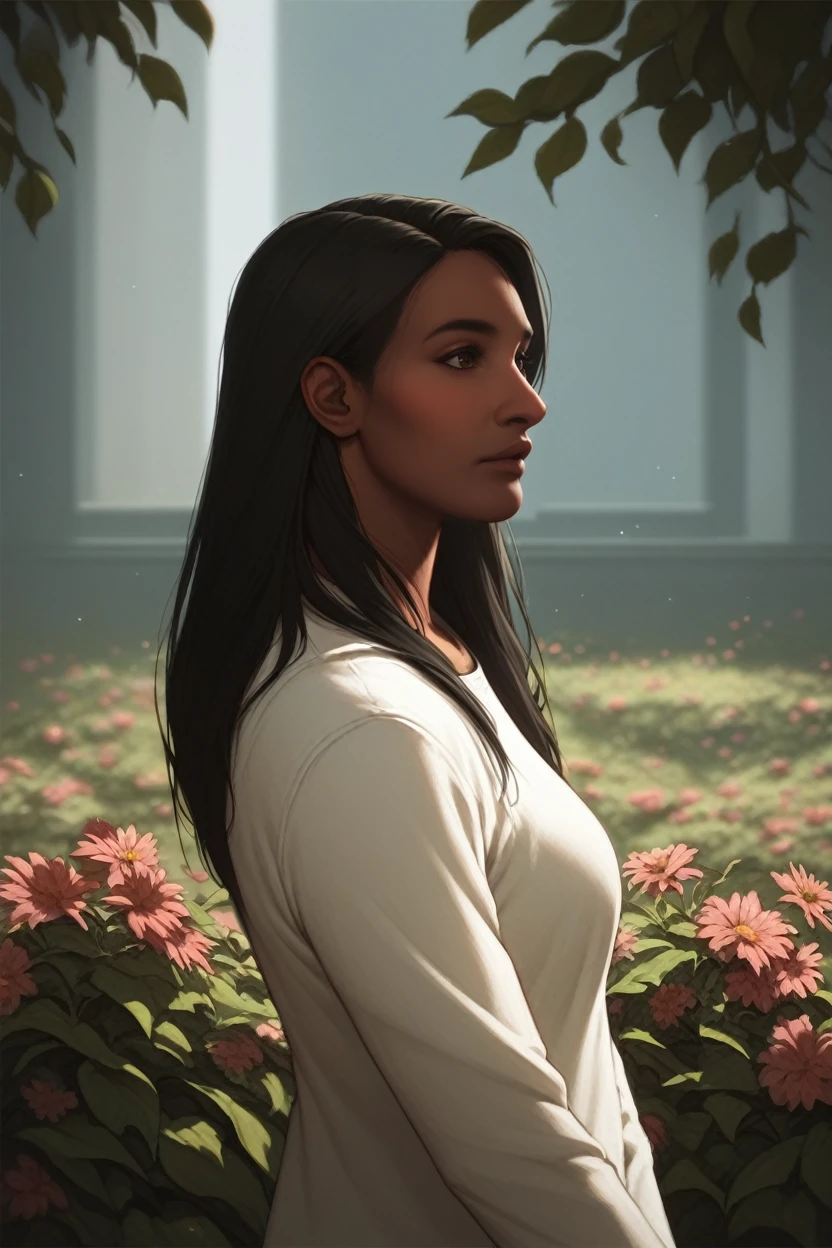 score_9, score_8_up, score_7_up, 
<lora:MEBrooks:0.8>
MEBrooks, 1girl, black hair, brown eyes, dark skin, long hair, standing in a sunlit garden, surrounded by blooming flowers, soft focus background with bokeh, gentle breeze rustling through leaves, romantic and dreamy ambiance