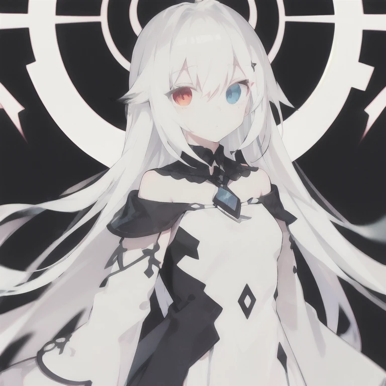 <lora:ciel_20241019074507:1>,ciel,1girl,white hair,long hair,heterochromatic,white dress,