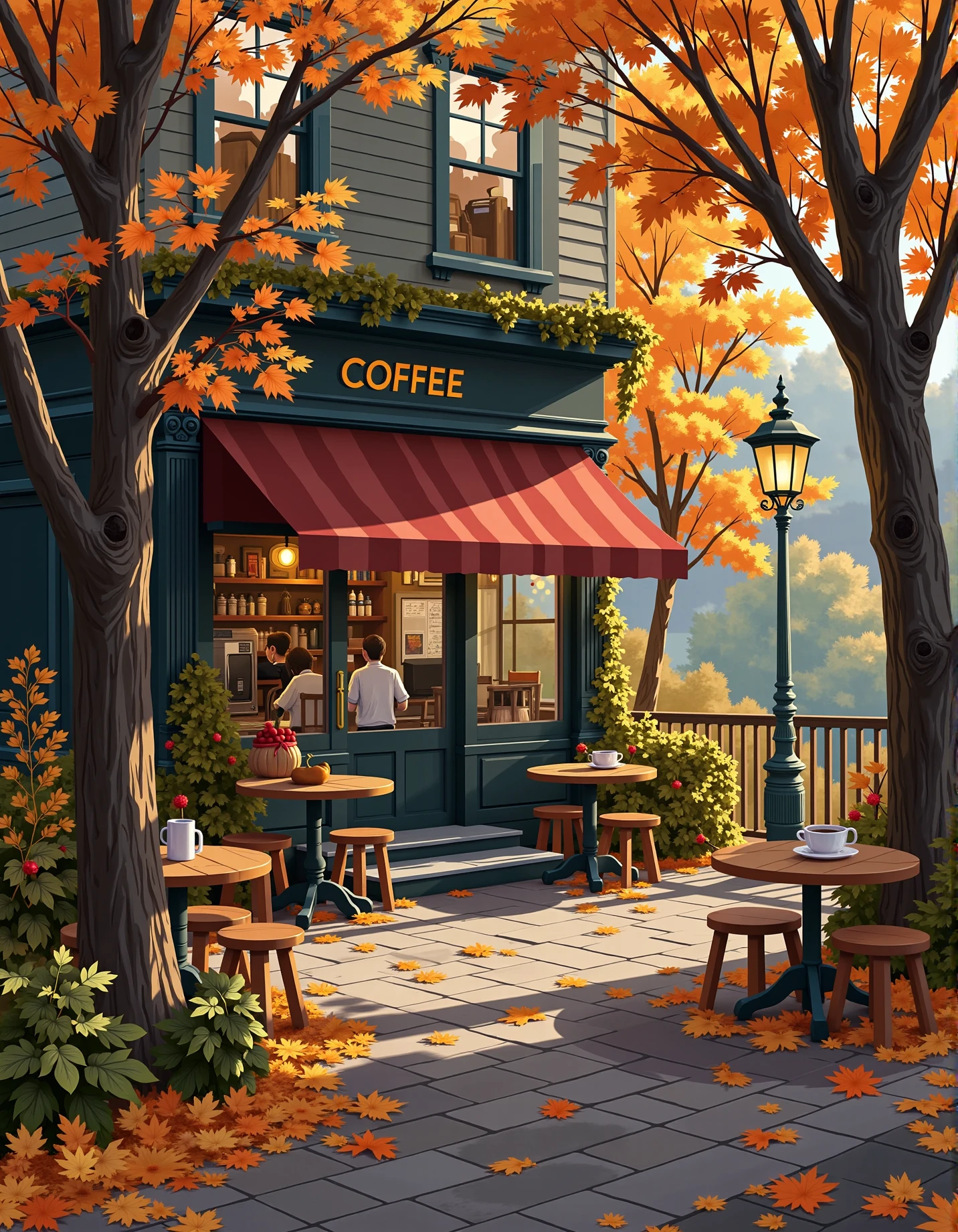 A small coffee shop in a local town. <lora:autumncore:0.6> autumncore