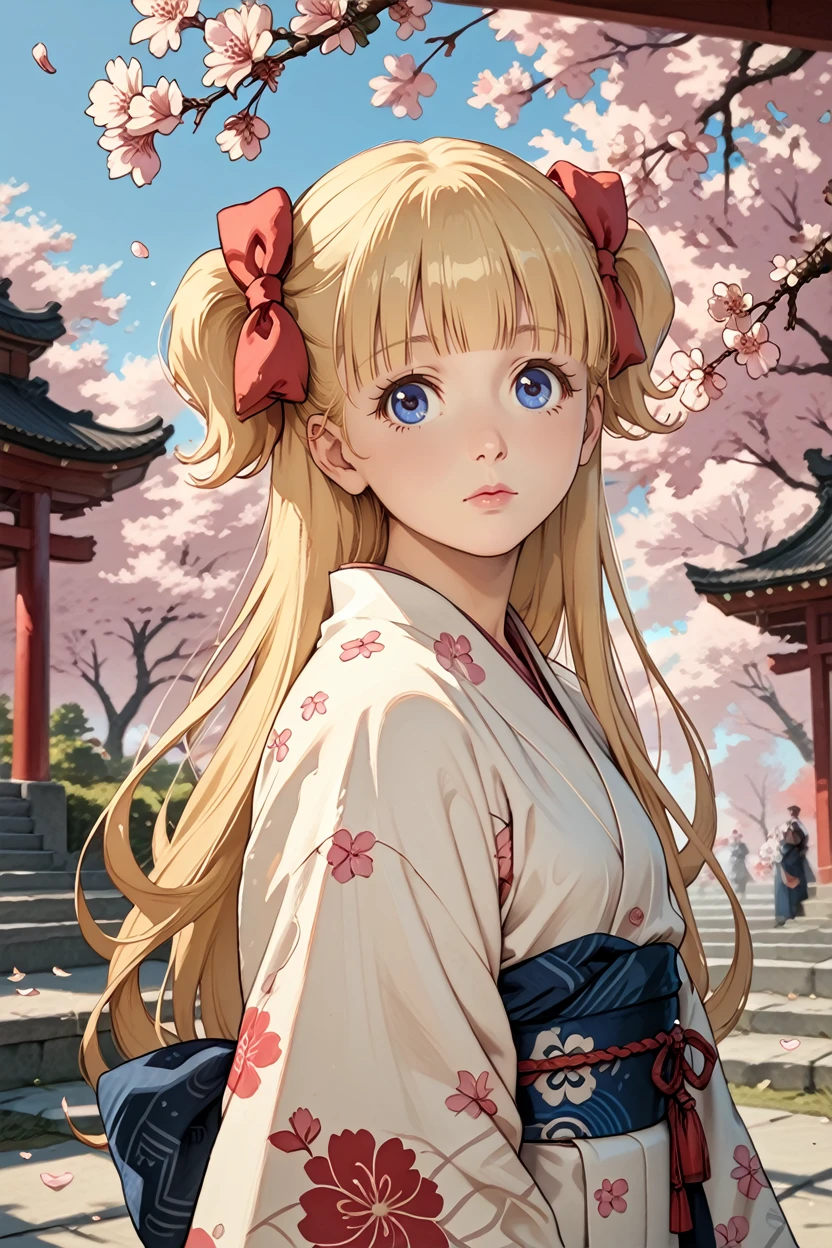 score_9, score_8_up, score_7_up, score_6_up
<lora:AEmilico:0.8>
AEmilico, 1girl, blonde hair, blue eyes, hair bow, blunt bangs, two side up, long hair, looking at viewer, in a traditional kimono, surrounded by cherry blossoms