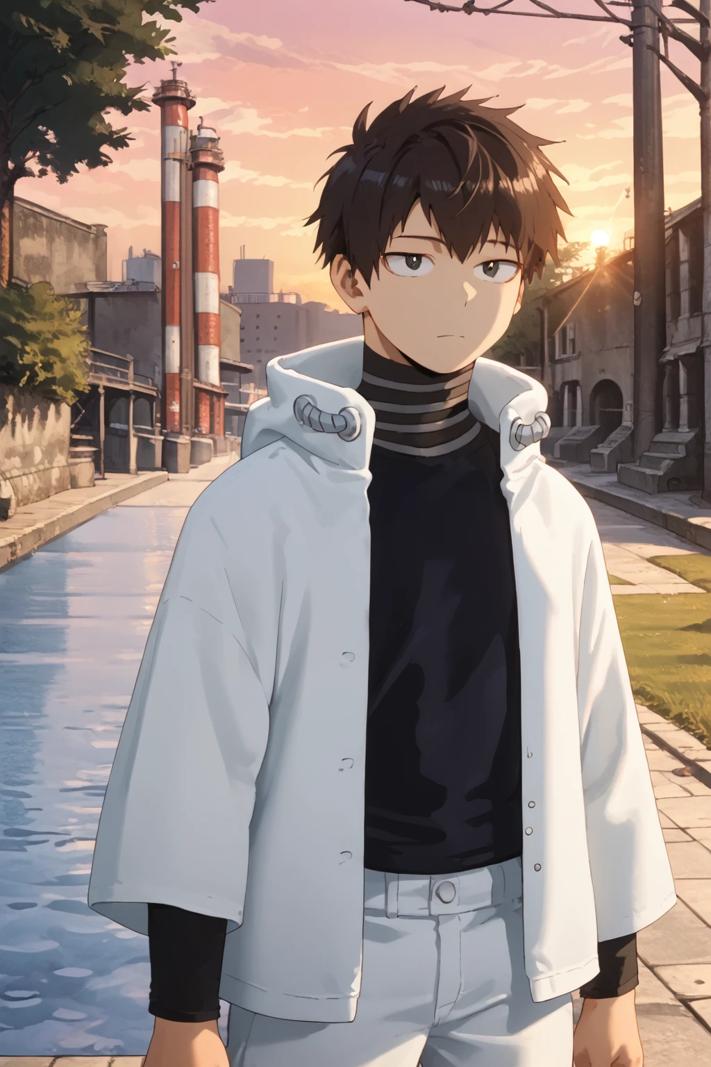 score_9, score_8_up, score_7_up, score_6_up, masterpiece, best quality, ,source_anime,Expressiveh, absurdres, //Fashion, jacket, black shirt,
//Background, park, sunset,
//Others, 1boy, male focus, solo,
//Action, looking at viewer, //Character,SenKaibara,black hair,black eyes