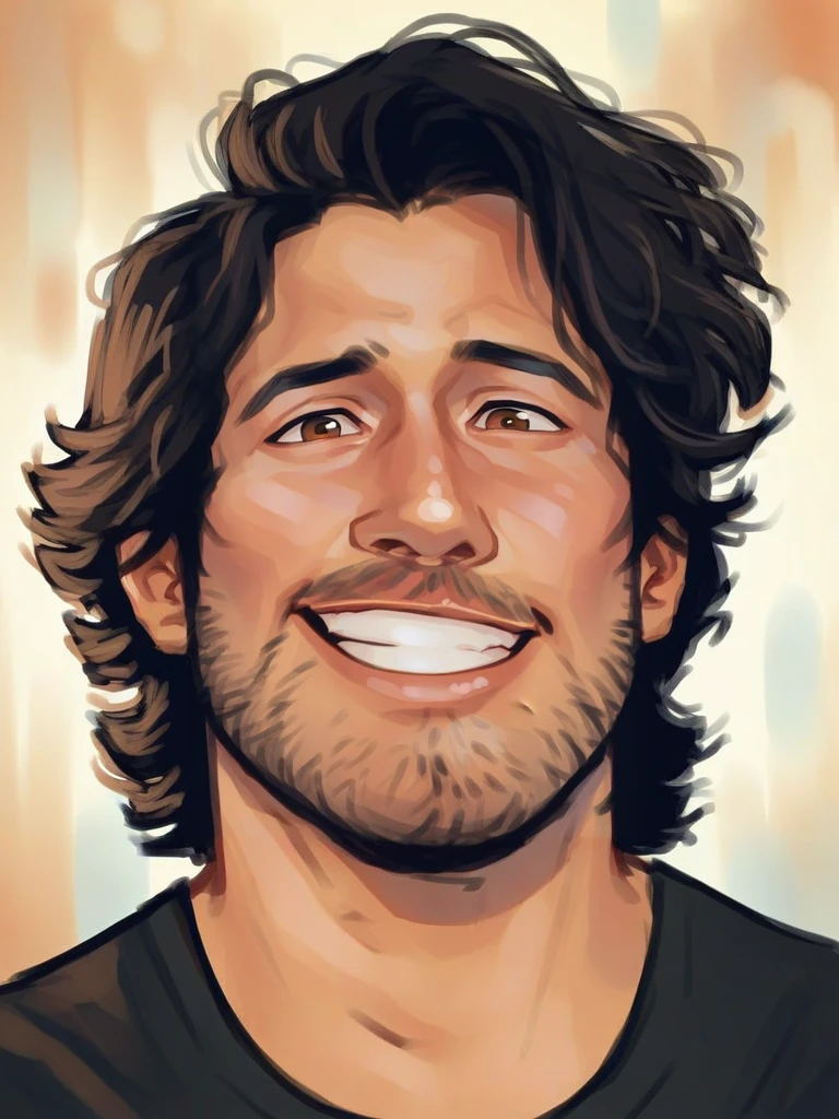 score_9, score_8, portrait of mark_iplier man, bara, smiling, wearing black shirt, black hair, facial hair, brown eyes, (arms folded), <lora:Markiplier_Youtuber:.9>