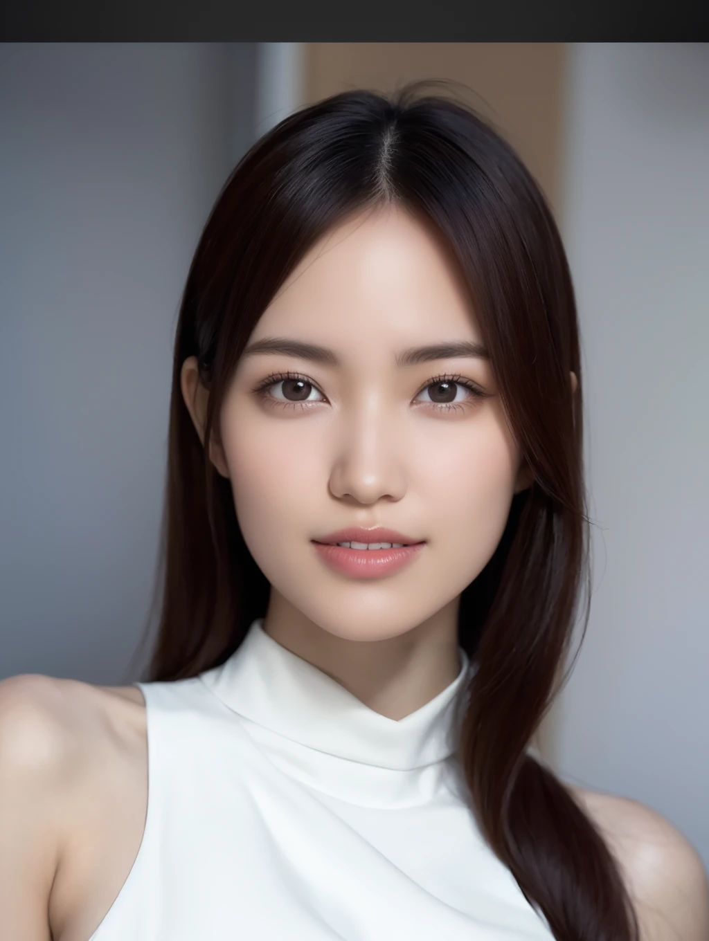 1girl,(wearing a pleated skirt, open shoulders),(RAW photo, best quality), (realistic, photo-realistic:1.4), masterpiece, an extremely delicate and beautiful, extremely detailed, 2k wallpaper, Amazing, finely detail, extremely detailed CG unity 8k wallpaper, ultra-detailed, highres, soft light, beautiful detailed girl, extremely detailed eyes and face, beautiful detailed nose, beautiful detailed eyes,cinematic lighting, smile,<lora:maturi_v1:1.1>