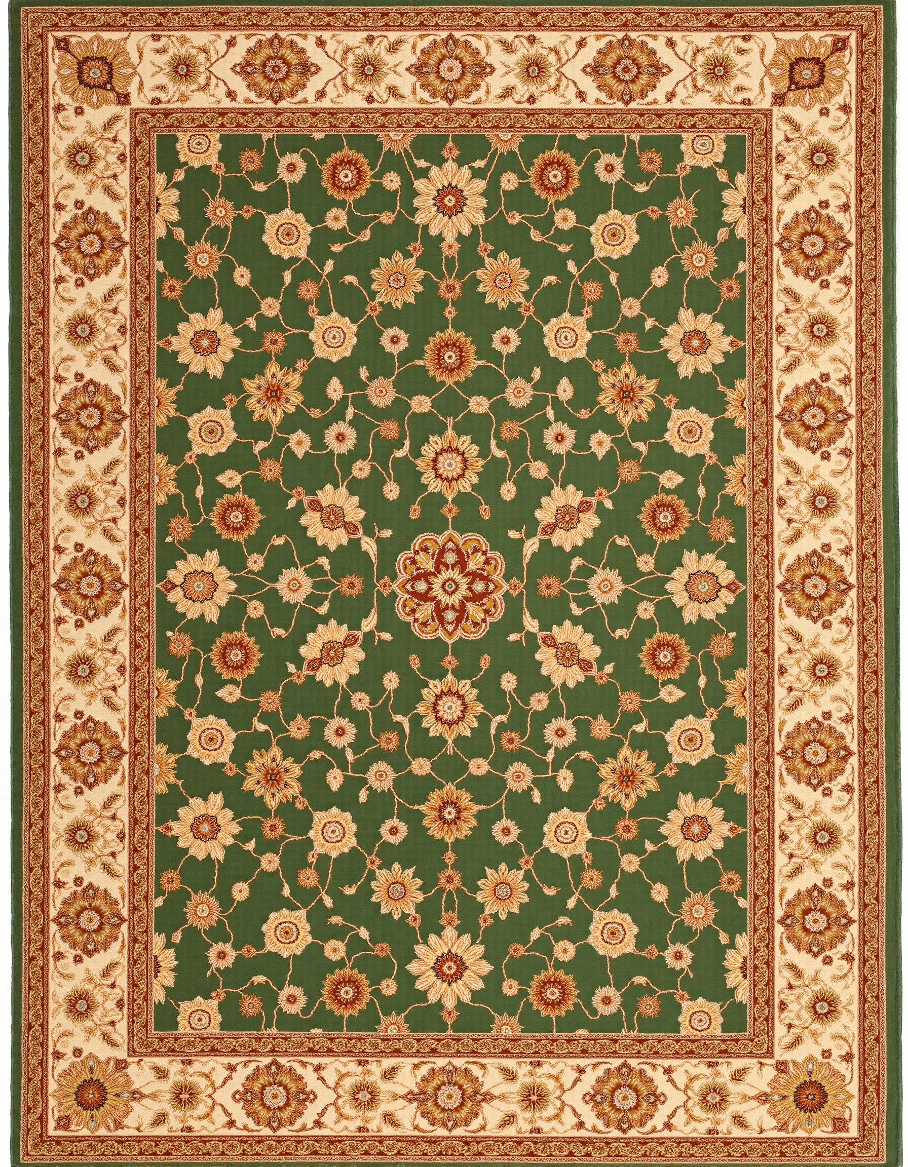 an oriental rug with an ornate floral design in green and beige colors, arabesque, persian rug, rugs, carpet, areas rugs, persian carpets, persian carpet