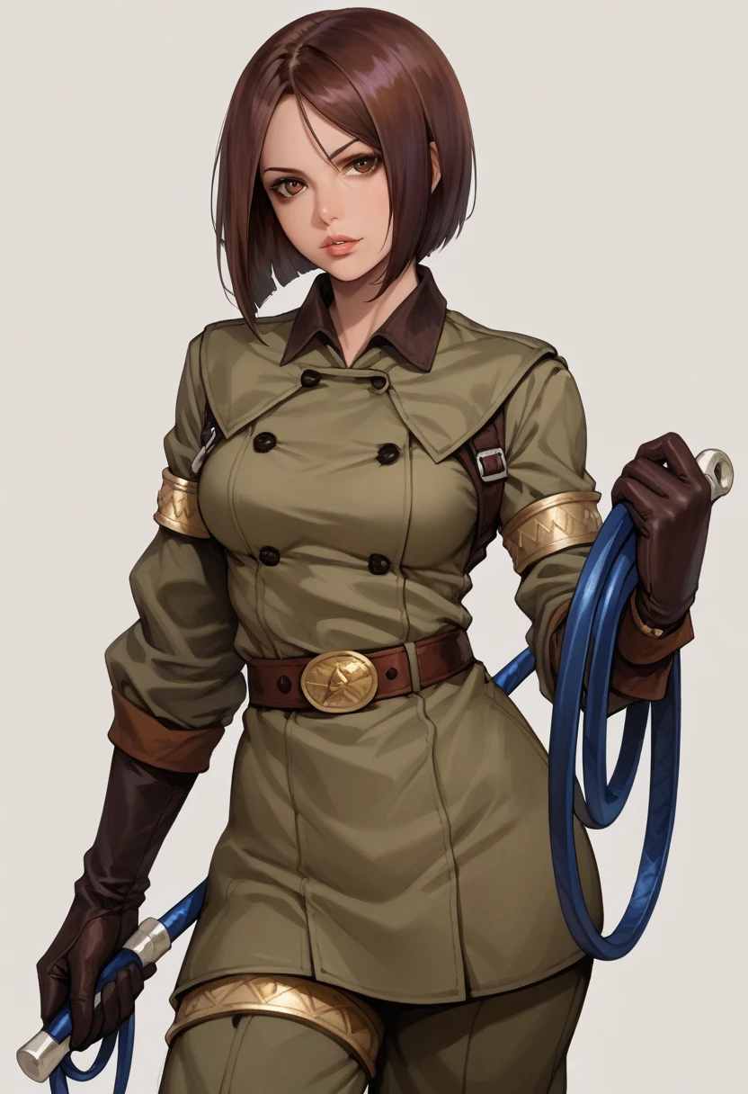 score_9, score_8_up, score_7_up,  source_anime,  BREAK   <lora:KOFWhip:1>, KOFWHP, brown hair, short hair, brown eyes, military uniform, thighlet, gloves, belt, armlet,  holding whip, cowboy shot, breasts, parted lips, looking at viewer, 1 girl, solo,