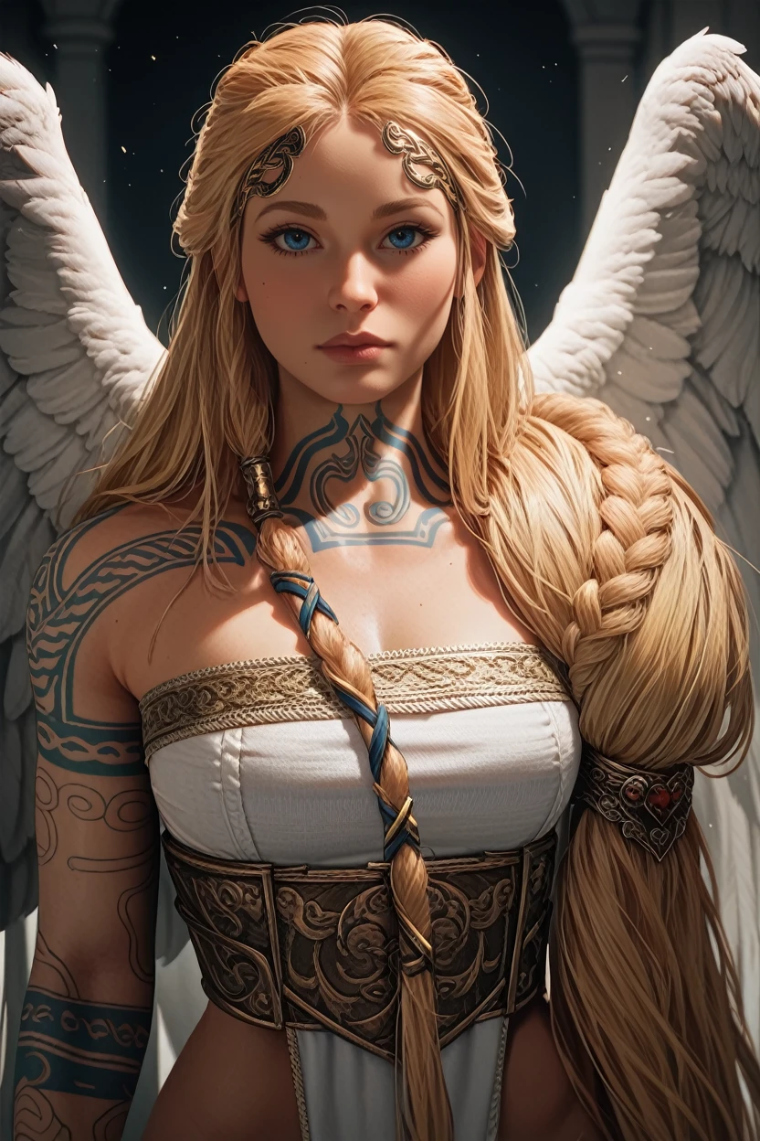 score_9, score_8_up, score_7_up,
 <lora:GOWSif:0.8>
GOWSif, 1girl, blonde hair, blue eyes, long hair, tattoo, looking at viewer, low light, dramatic lighting, darkness, wings, angel wings on back