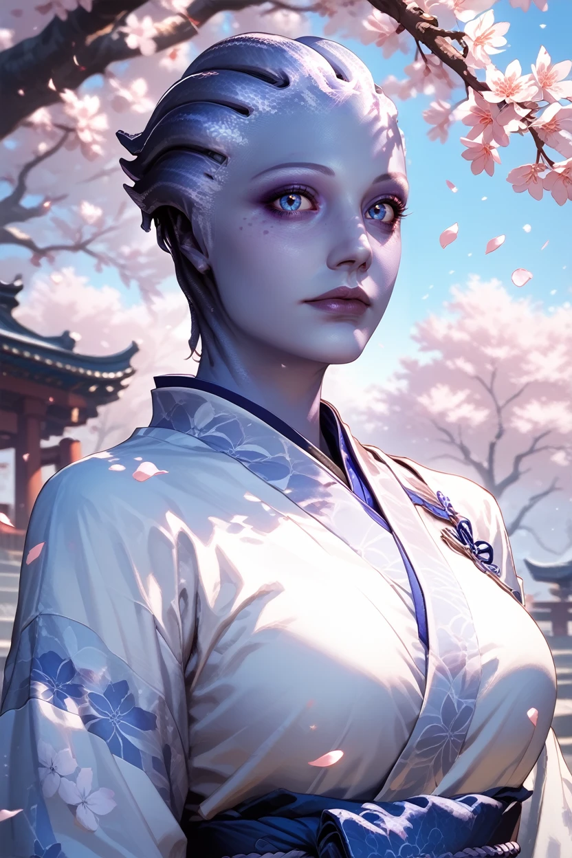 score_9, score_8_up, score_7_up,
<lora:MELiara:0.8>
MELiara, 1girl, blue skin, blue eyes, alien, looking at viewer, in a traditional kimono, surrounded by cherry blossoms