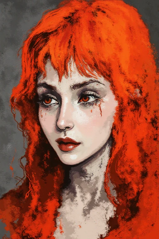 artwork by AmeshinGRIMBLE of a woman with pale skin and red hair