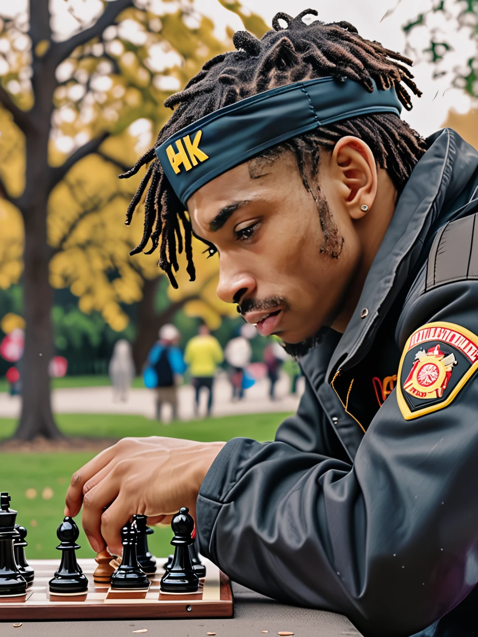 UHD, 8K, ultra detailed, highly realistic photo of UHD, 8K, ultra detailed, highly realistic photo of  ,  (high resolution 8K photo quality:1.3), 4k epic detailed, 35mm film, sharp focus, high budget,
 ,    
highly realistic photo close up  photo of stress dakkingpaul,  wearing firefighter outfit   ,  playing chess at a park, high resolution, 8K resolution, epic photo quality:, 4K quality, epic detailed, 35mm film, sharp focus, high budget,   , <lora:dakkingpaul_SDXL_v1:1>   OverallDetailXL