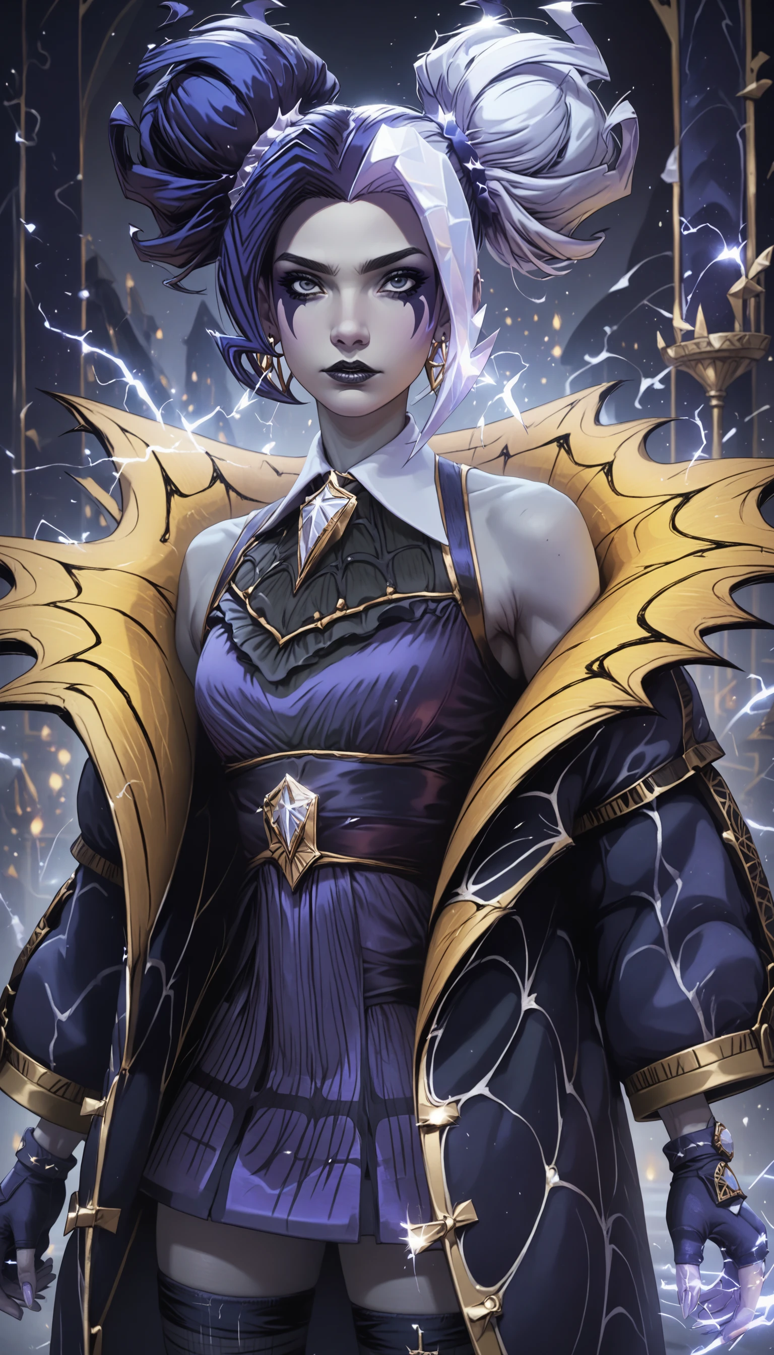 score_9, score_8_up, score_7_up, (solo, 1girl), (absurdres, ,highres), (masterpiece, best quality), (perfect details, highest detailed, extreme detailed),
 DXL:1>, (prestige fright night zeri, thighhighs, cell shading, grey skin, electricity)