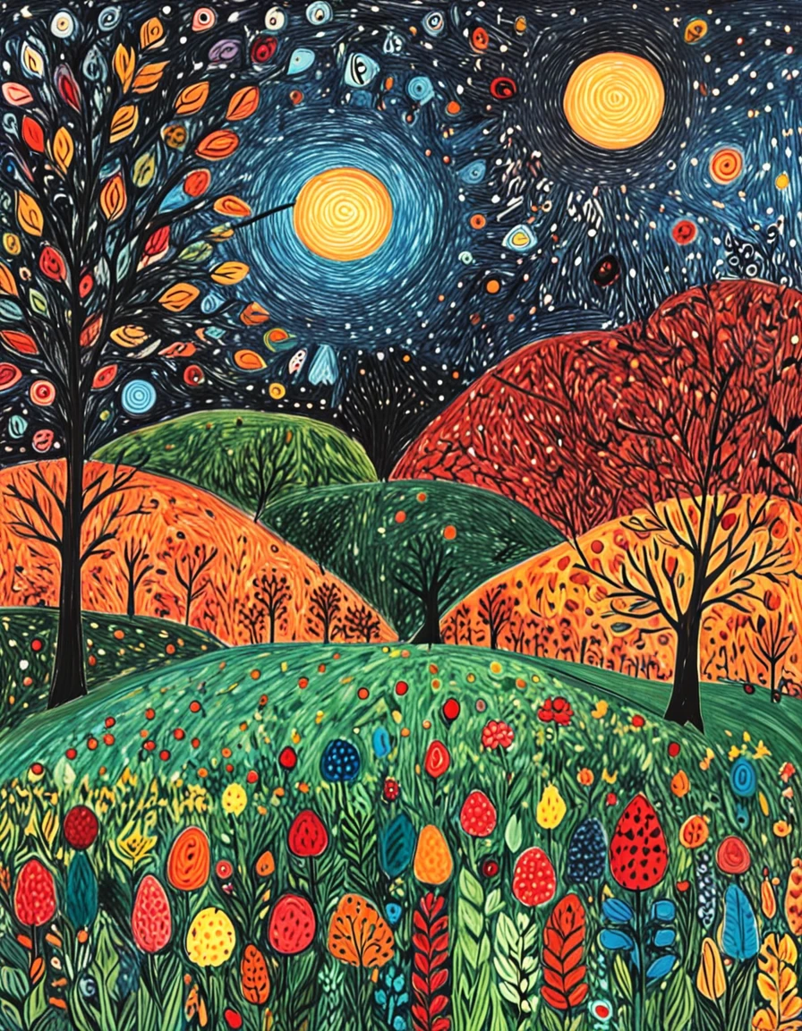 novuschroma style landscape in autumn naive art