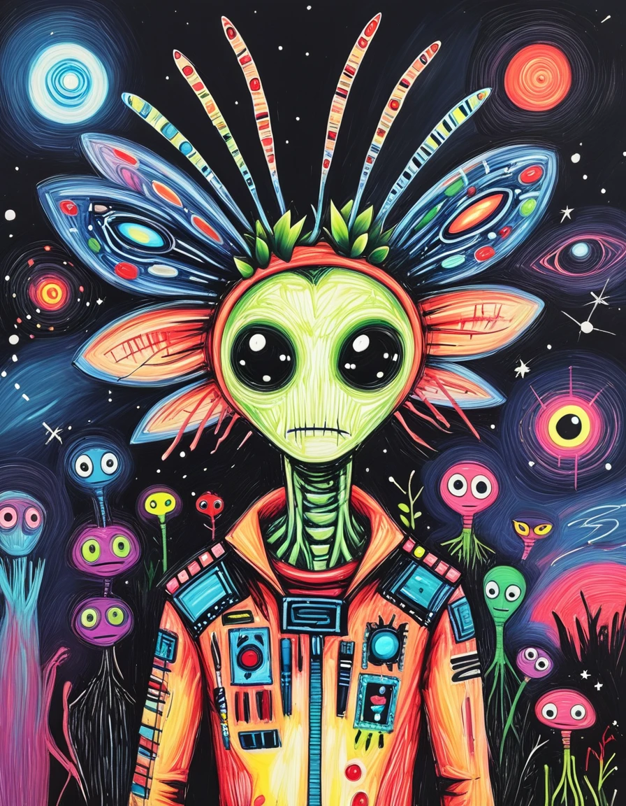 novuschroma style alien insectoid naive art