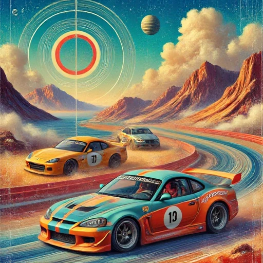 A surreal Digital Collage of a car race