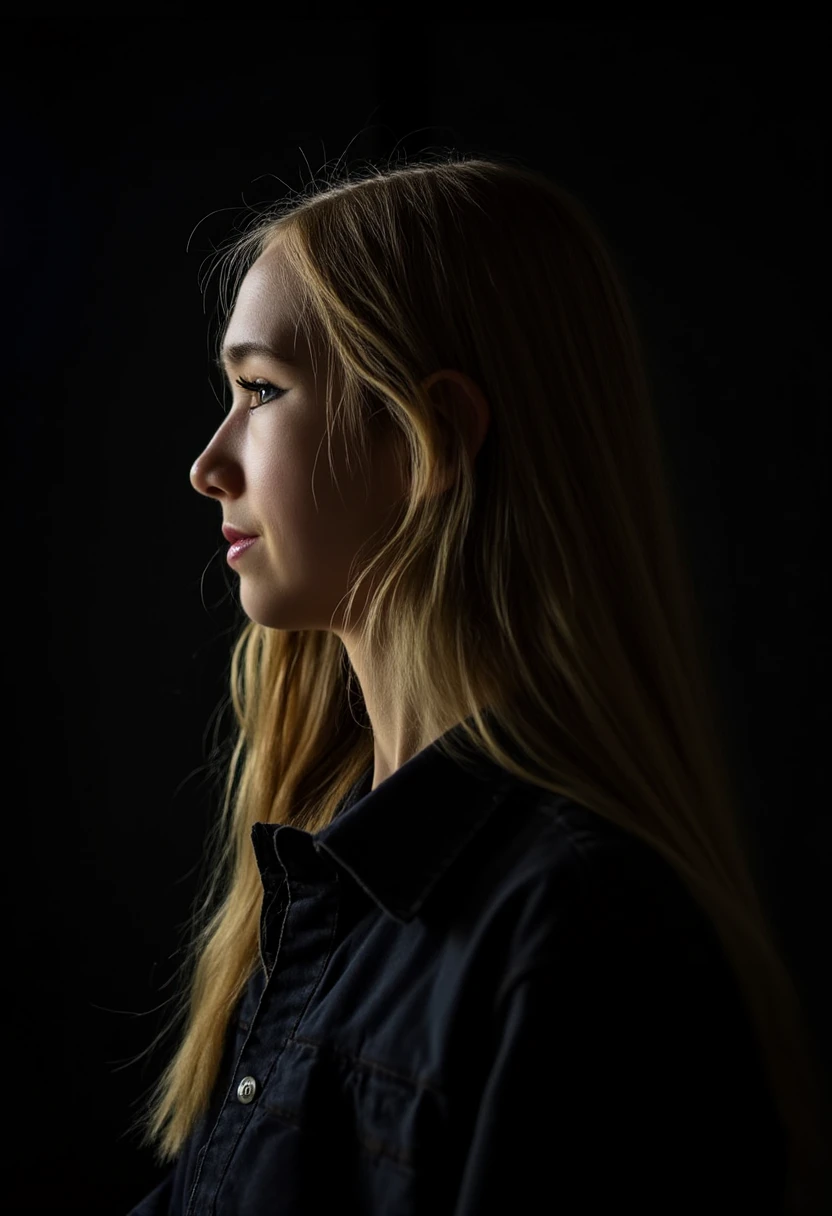 a face profile photo of naomiseibt, a young woman. The background is black. The image is lit in such a way that her head appears to glow around the outline.