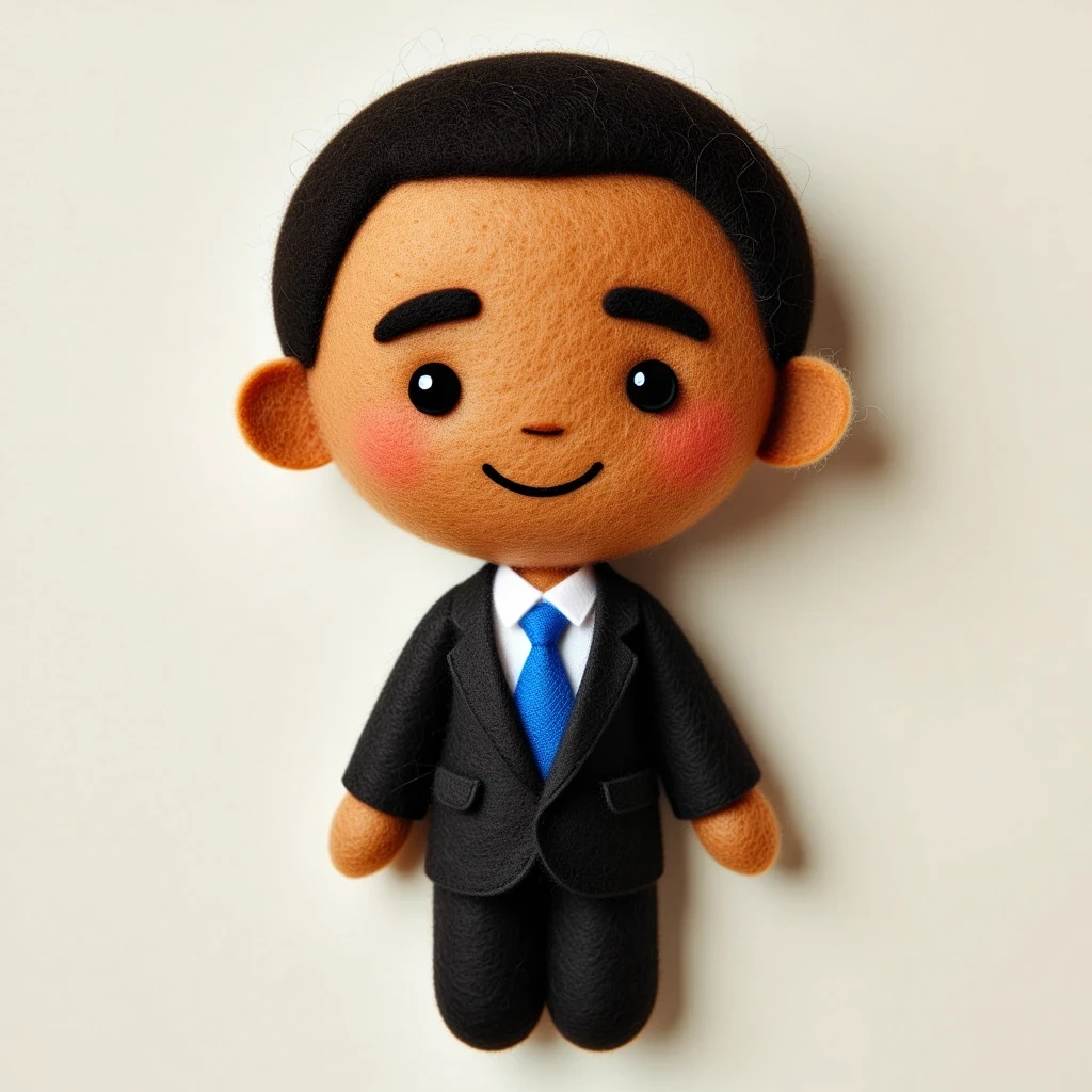 a cute felted doll of Barack Obama in the style of FLTD