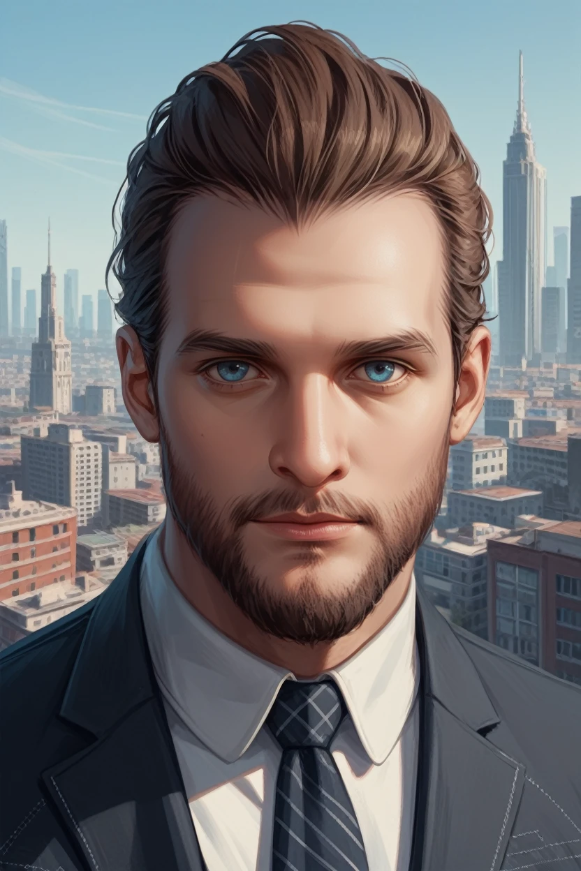 score_9, score_8_up, score_7_up,
<lora:FC5Joseph:0.8>
FC5Joseph, 1boy, brown hair, blue eyes, facial hair, looking at viewer, In a modern urban setting, tailored suit and tie, skyscrapers in the background, confidently walking with a cityscape behind