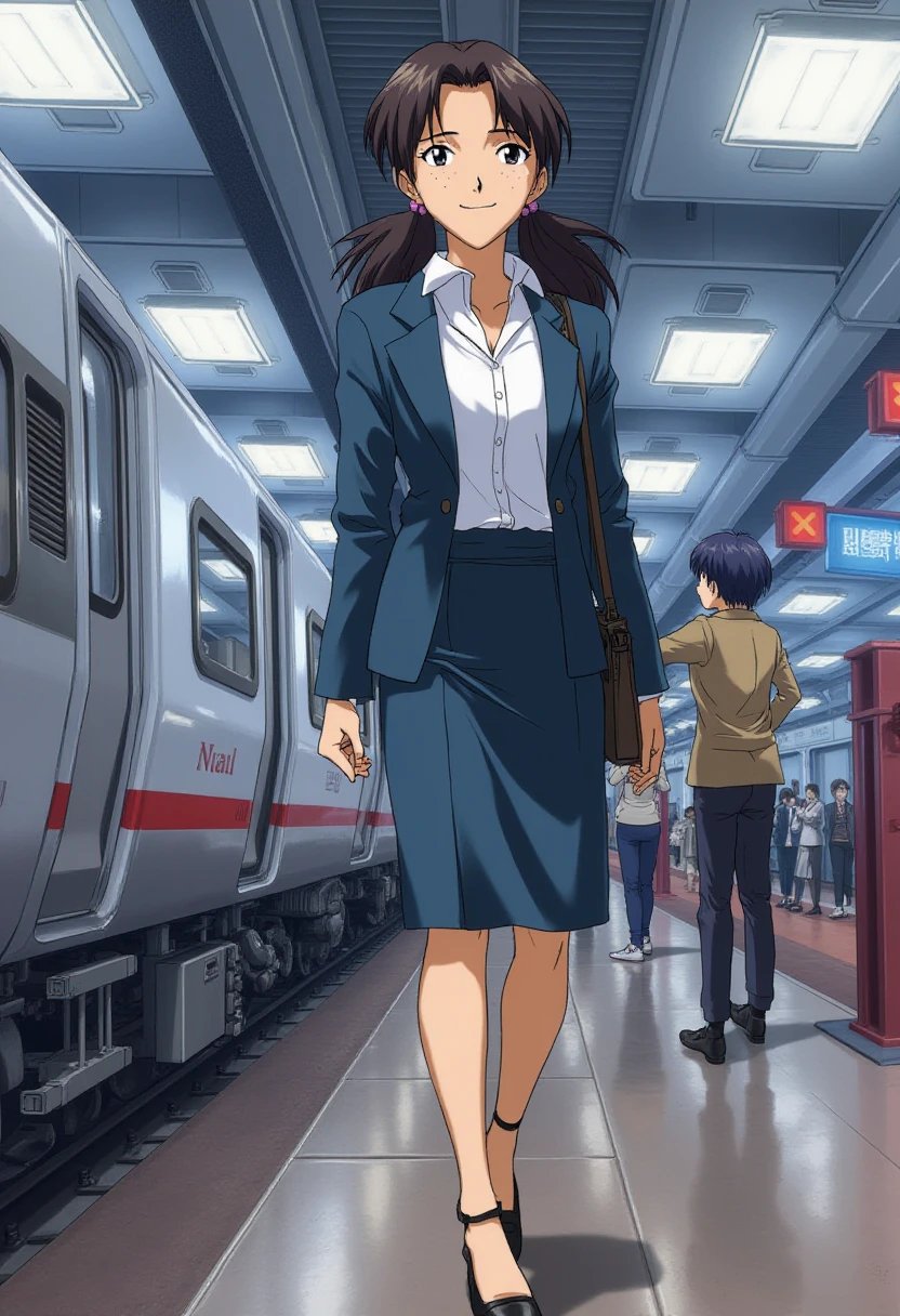 A detailed solo portrait of horaki hikari
Anime style, sharp, high contrast and highly detailed.,
<lora:evangelion_horaki_hikari_512_flux_v2_2-000020:1>,
 She is standing in front of a futuristic train station. She wears office suit, shirt, tapered skirt and high heels. She looks like a beautiful, mature professional working woman. She is looking at the camera with a light smile.