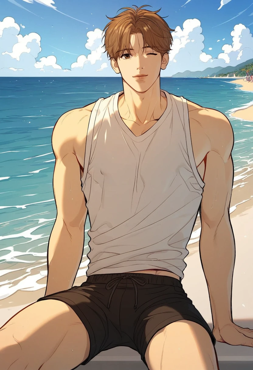 (((1boy))), ((toned)), male focus, masterpiece, high quality, (masterpiece:1.2), (best quality:1.2), shiny, realistic, ornate, intricate, shirtless skin, (((black hair)), (short hair), blue eyes, bangs, hair between eyes, hair_stick, hot_boy, fashion_clothes, ring, solo, pointy_ears, hair_bun, hair_ornament, hair_pin, holding_fan, paper_fan, elegant, looking_at_viewer, holding_fan, red_eyeliner, FH , looking at the horizon, pupils constricted, (shadows cast over the face:1.3), dark room, shadow room, sexy expression, (upper body),