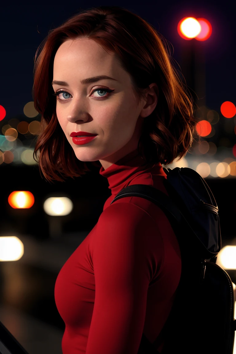Masterpiece, (Bryce Dallas Howard: 0.5), half body, playful smile, high detail face, high detail skin, tight black dress, (high detail eyes:1.3), short hair, red hair, (small breasts:1.2), (strong athletic body), city park background, (UHD, 8K wallpaper, High resolution), Cinematic lighting, award-winning, extremely white detailed skin, extra detailed face, high detail eyes, photo-realistic, Zeiss 85 mm F/1.4, by Ellen von Unwerth
