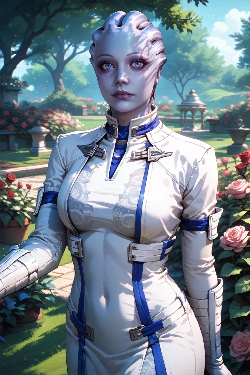 score_9, score_8_up, score_7_up,
<lora:MELiara:0.8>
MELiara, 1girl, blue skin, blue eyes, alien, looking at viewer, rose garden, gardening, floral background