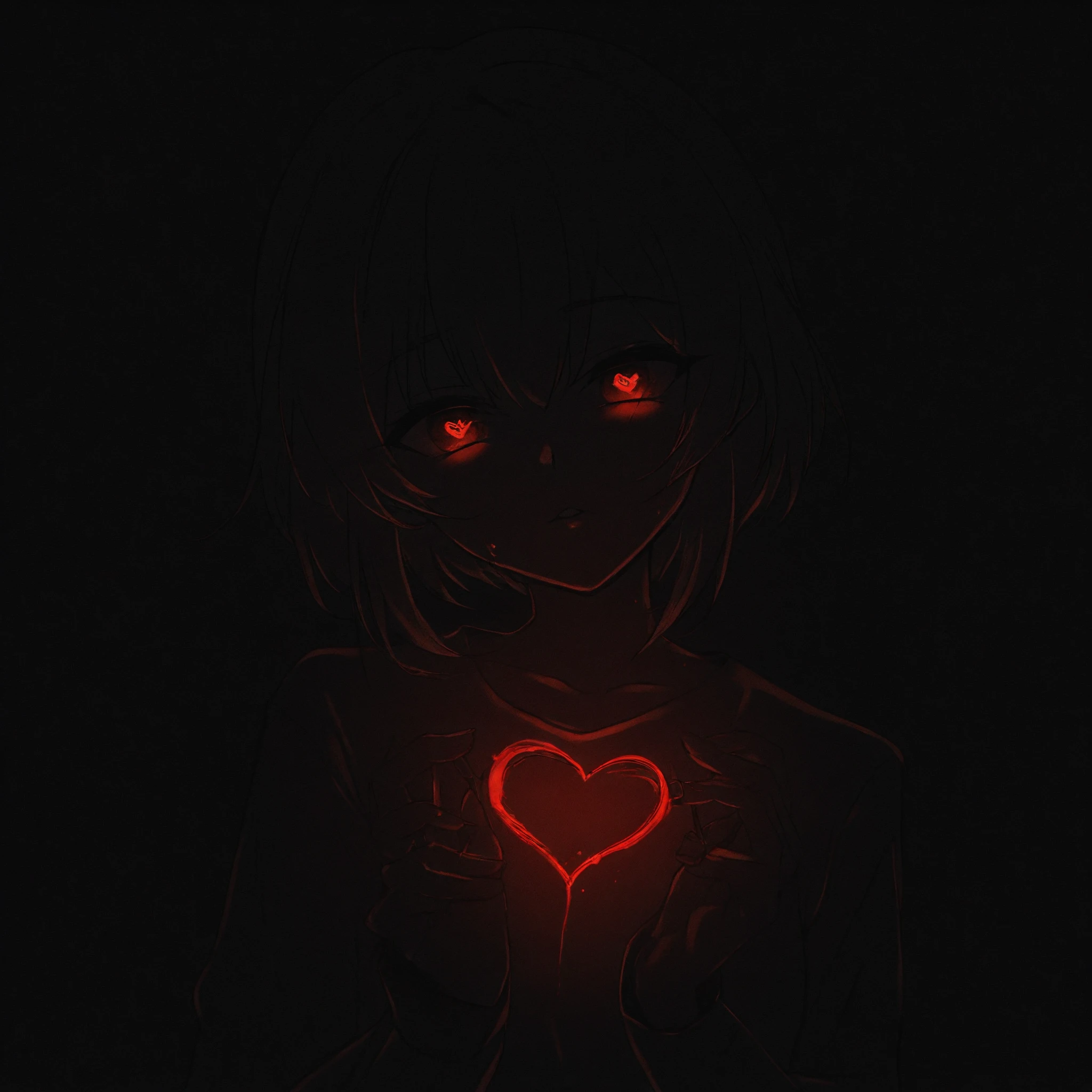 (Score_9, score_7:0.6), (masterpiece, best quality, good quality, newest:0.6), yandere, yandere trance, heart, spot color, dark, horror, blood on face, head tilt, crazy eyes,   pursed lips, glowing eyes, scratchy artstyle, (sketch:0.5), eye trail, looking at viewer, indoors, night, tv on in background, static, dim lighting, back lighting, bright blood, glowing blood,âââ <lora:Glowing_Spot_Color_-_Illustrious-000006:0.8>