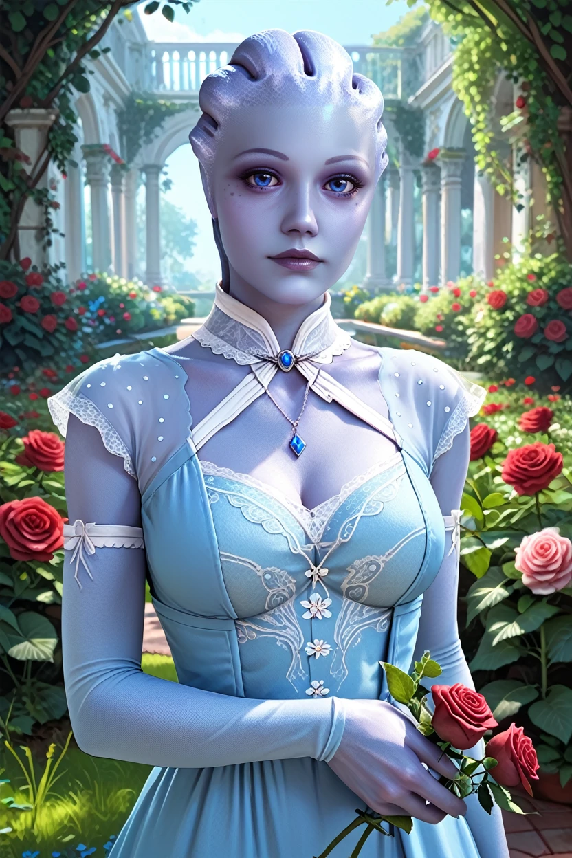 score_9, score_8_up, score_7_up,
<lora:MELiara:0.8>
MELiara, 1girl, blue skin, blue eyes, alien, looking at viewer, rose garden, gardening, floral background