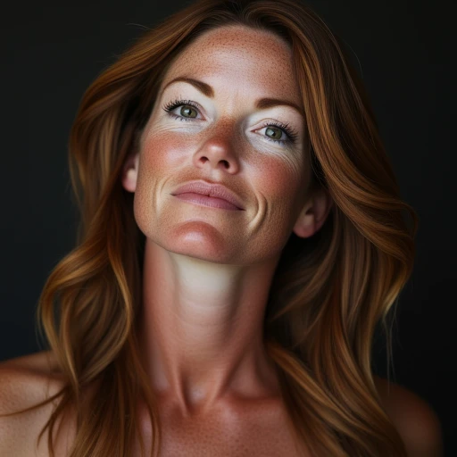 Portrait of a 50-year-old woman with long red hair., seductive look, green eyes, a few wrinkles on his face, 8 k, detailed information, ultra realistic, Realism, Extremely realistic, wrinkles on the body, hospital, (naked tits covered in cum:1.3NFV((after blowjob)), ((cum on face)), Sexy aleatory pose, Moonlight in the evening, NFV, High Neck Nurse Clothes, Beautiful full moon outside the window, показываю whole body, whole body, Very small , , Looking down at the viewer, A slight smile, teeth inside,soft lighting, extreme detail, HDR, short hair