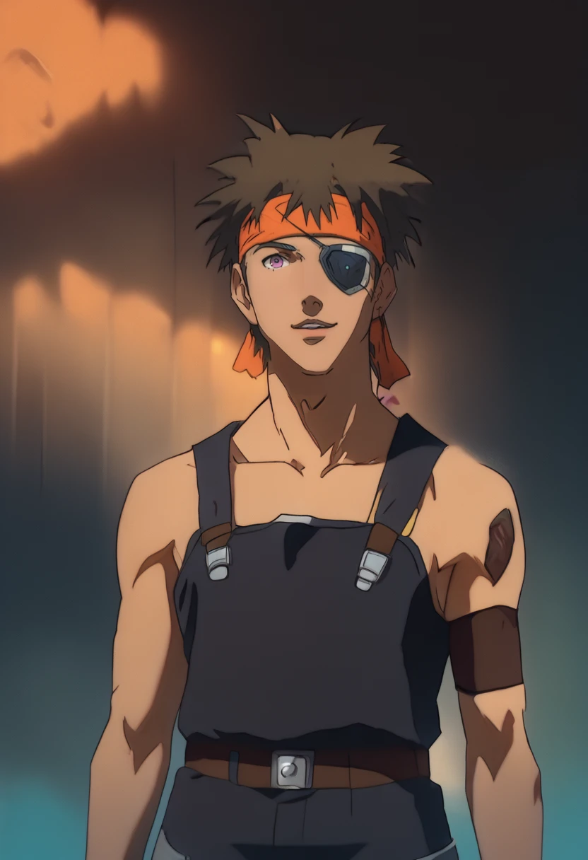 source_anime, score_9, score_8_up, score_7_up, (masterpiece:1.2), (best quality:1.3), front view, looking at viewer, <lora:Irvine_ZOIDS:0.8> irvine_ zoids, 1boy, brown hair, headband, one eyepatch, overalls <lora:Anime Style (Vauxz) PONY:0.8>, <lora:Ayuli2424PDXL32v0.901tx1:0.55> a0b, in The Twilight Peaks background, low-key lighting, lo-fi, glow, dynamic cinematic lighting, ray_tracing, global illumination