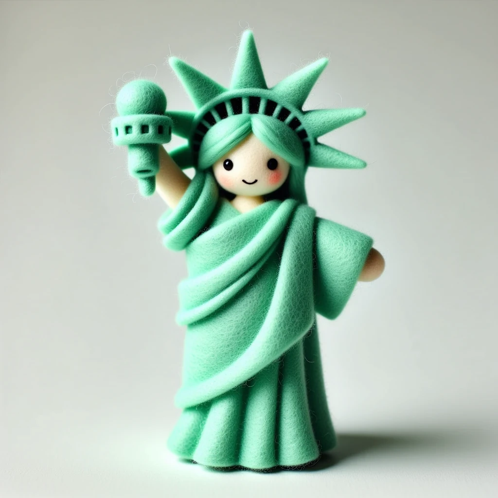 a cute felted doll of The Statue of Liberty in the style of FLTD