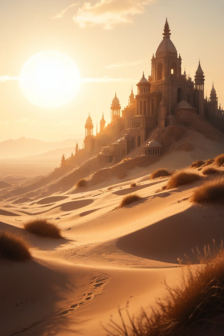 score_9, score_8_up, score_7_up, source_anime, rating_safe, afernoon, sunset, natural lighting, sand-structure focus, Dasand, Dasand_architecture, sand, desert, intricately detailed illustration, atmospheric perspective, depth of field, realistic shading