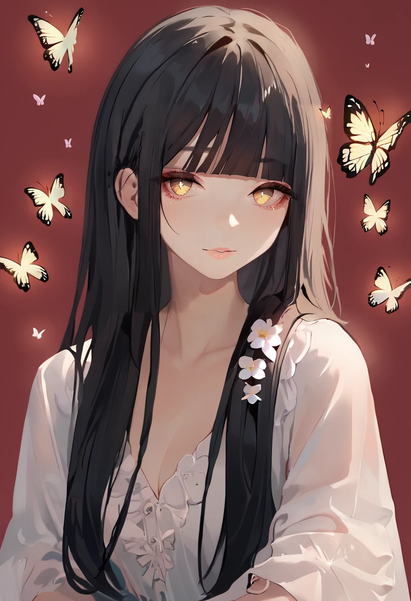 score_9,score_8_up,score_7_up,score_6_up,score_5_up,zPDXL3,
<lora:PinkuMan_style:1>,pinkuman,
1girl,black hair,solo,bangs,long hair,blunt bangs,red background,looking at viewer,flower,bug,(yellow eyes:0.7),portrait,butterfly,