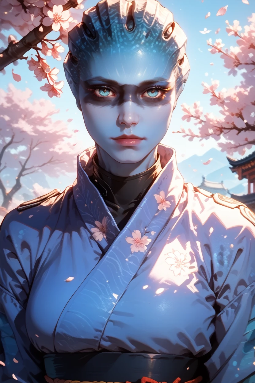 score_9, score_8_up, score_7_up,
<lora:MEAPeebee:0.8>
MEAPeebee, 1girl, blue skin, blue eyes, face paint, alien, looking at viewer, in a traditional kimono, surrounded by cherry blossoms