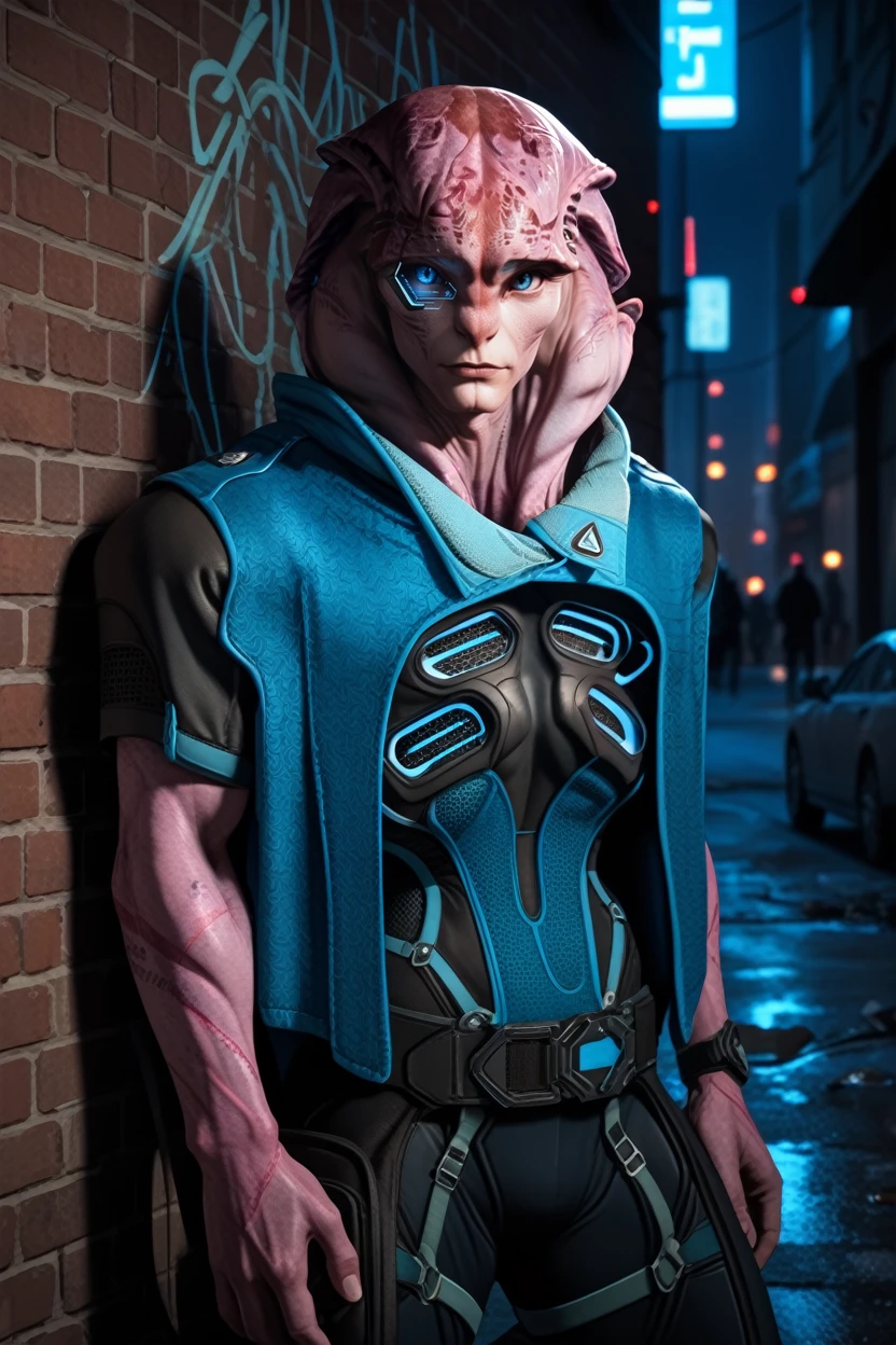 score_9, score_8_up, score_7_up,
<lora:MEAJaal:1.0>
MEAJaal, 1boy, alien, pink skin, blue eyes, Under a neon-lit city sign, edgy streetwear ensemble, nighttime ambiance, leaning against a graffiti-covered wall with a cool and collected attitude