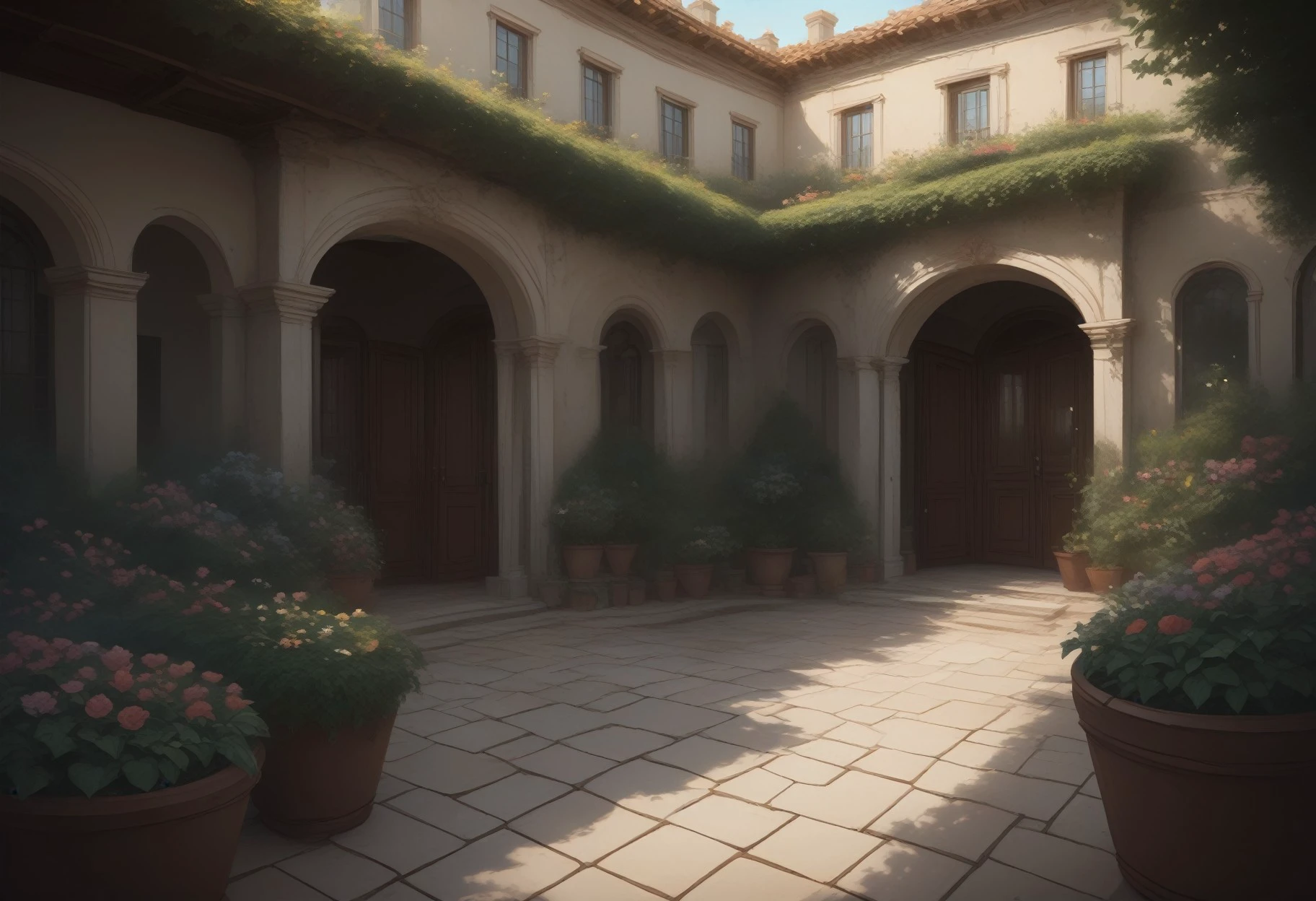 no people, medmansion, garden, patio, clutter, depth of field, score_9, score_8_up, score_7_up, score_6_up, <lora:Medmansion-10:1>