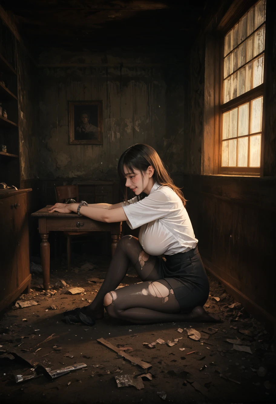 ,ruanyi1919,indoors,table,window,
1girl,torn pantyhose,torn clothes,on ground,knees to chest,full body,sitting,against wall,from side,shackles,restraints,<lora:1919 dilapidated room_v1_pony:0.9>, score_9, score_8_up, score_7_up, score_6_up, score_9, score_8_up, score_7_up, score_6_up source_anime, blush, horny, 1girl, seduce smile, perfect body , natural huge breasts , source _anime,