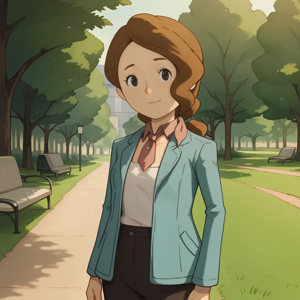 score_9, score_8_up, score_7_up, 1girl, solo, uncensored, clairefoley, smile, standing, looking at viewer, brown hair, black eyes, red neckerchief, white shirt, blue jacket, black pants, outdoors, park, trees, grass, <lora:ClaireFoleyXL_v1.0:1.2>