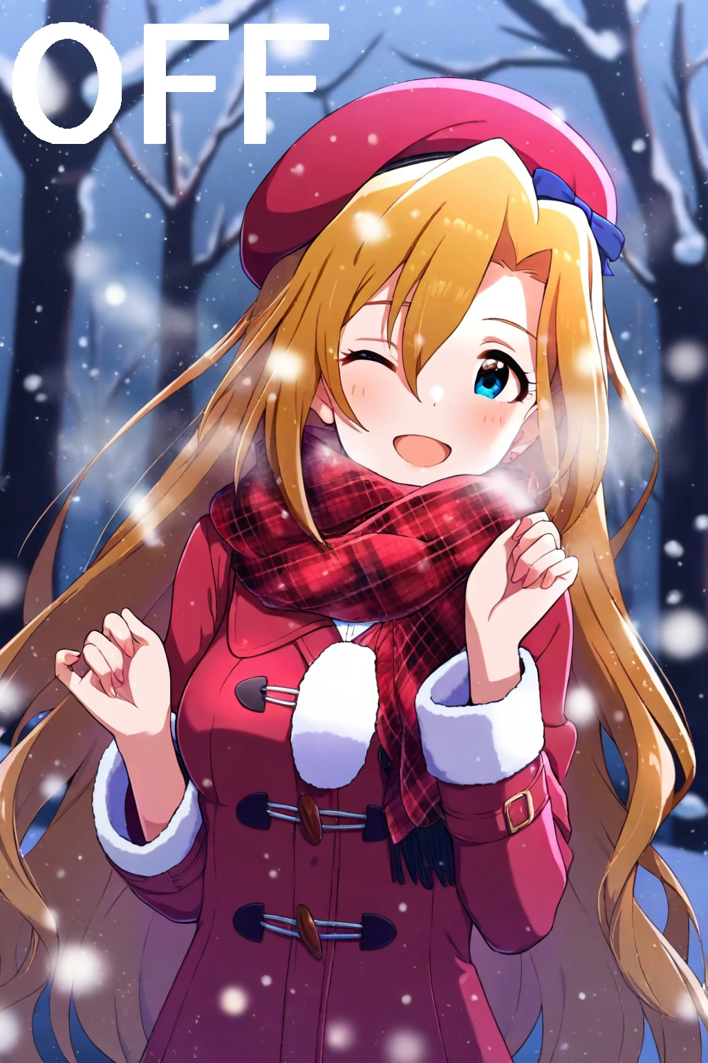 nikaidou chizuru, (idolmaster million live! theater days:0.9) , general, 
best quality, amazing , very aesthetic, absurdres,
medium breasts , snowing, snow