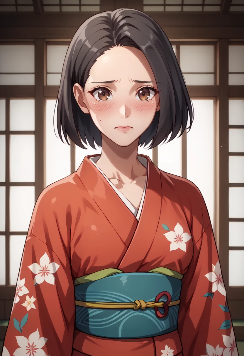 score_9, score_8_up,
1girl, <lora:SilviaSevere_OffSeason_PDXL:1>, silviasevere, short hair, black hair, brown eyes,
kimono,
shy, blush,
indoors