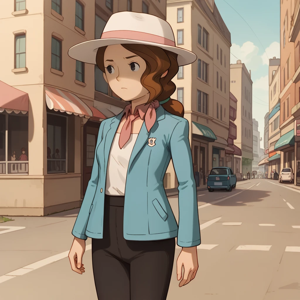 score_9, score_8_up, score_7_up, 1girl, solo, uncensored, clairefoley, serious, walking, looking away, white hat, brown hair, black eyes, red neckerchief, white shirt, blue jacket, black pants, outdoors, city, street, corner <lora:ClaireFoleyXL_v1.0:1.1>