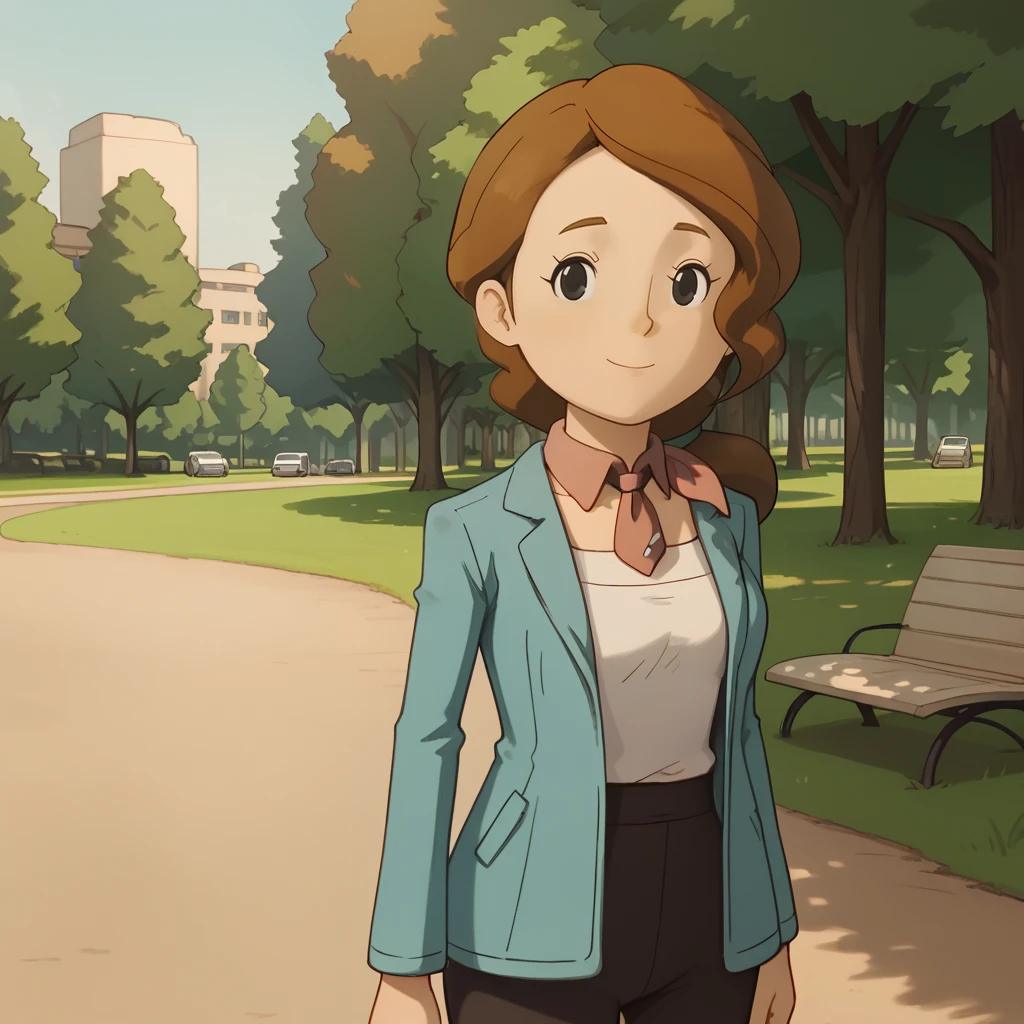 score_9, score_8_up, score_7_up, 1girl, solo, uncensored, clairefoley, smile, standing, looking at viewer, brown hair, black eyes, red neckerchief, white shirt, blue jacket, black pants, outdoors, park, trees, grass, <lora:ClaireFoleyXL_v1.0:1.2>