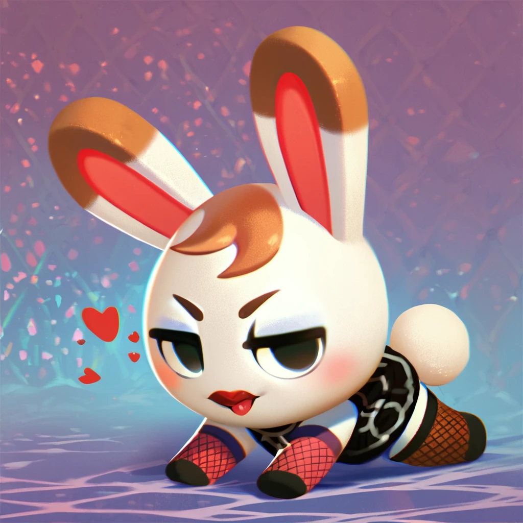 score_9_up, score_8_up, score_7_up, score_6_up, Tiffany \(animal crossing\), rabbit, cute, sweet, adorable, solo, fishnet legwear, masterpiece, vibrant, dynamic background, high resolution, heart